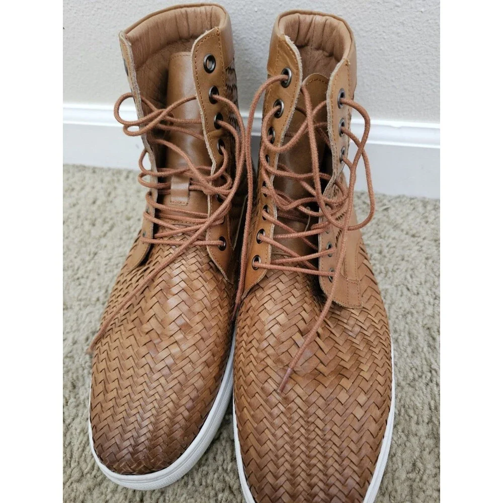 Marc Nolan Magnus Woven Leather High Top Sneakers Boots Cognac Tan Mens Size 8